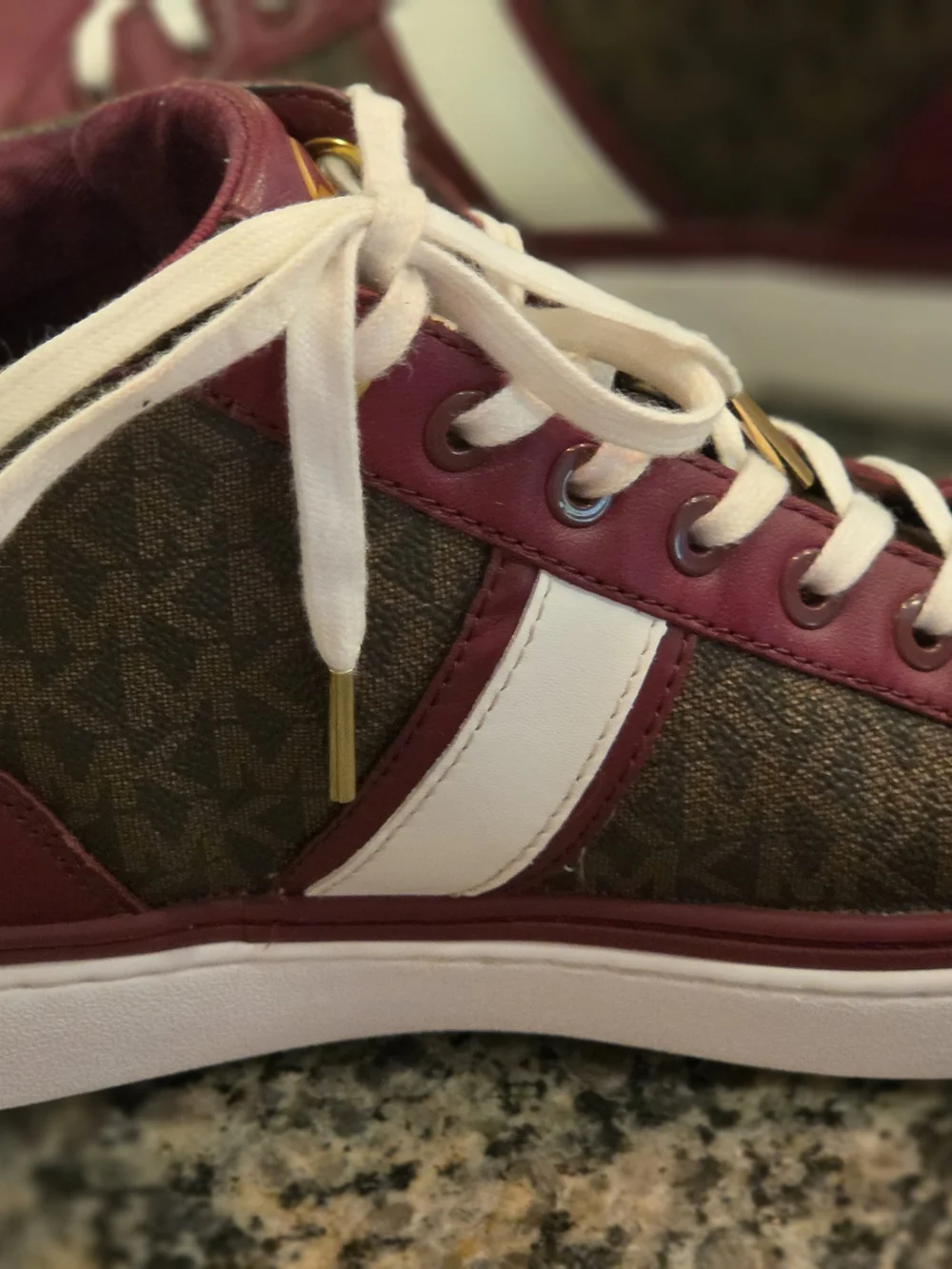 Women's High-Top Sneakers in Burgundy and Brown with Gold Stud Detail